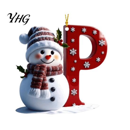 Acrylic Holiday Keepsake Gifts 2D Snowman Christmas Ornaments, Personalized Letter Ornaments for Tree, Unique Souvenirs Initial Ornament, Ornament DIY