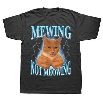 Mewing Não Miando Camiseta Gatos Fofos Camisetas Gráficas Engraçadas 100% Algodão Macio Unissex Gola O Camisetas Tamanho UE Mulheres Roupas Unissex Unissex