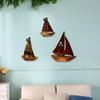 3 Stuks Rustieke Nautische Zeilboot Muurkunst, Oceaan Kust Houten Piratenschip Hangend Beeld voor Woonkamer, Slaapkamer, Badkamer, Huis aan het Meer