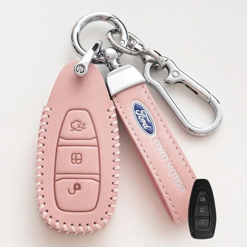 New 2026 Car Sticker 2025 Hot New Leather KeyChain Accessories Car Smart Remote Key Case for Ford ST Line Fiesta Focus Mondeo Ec