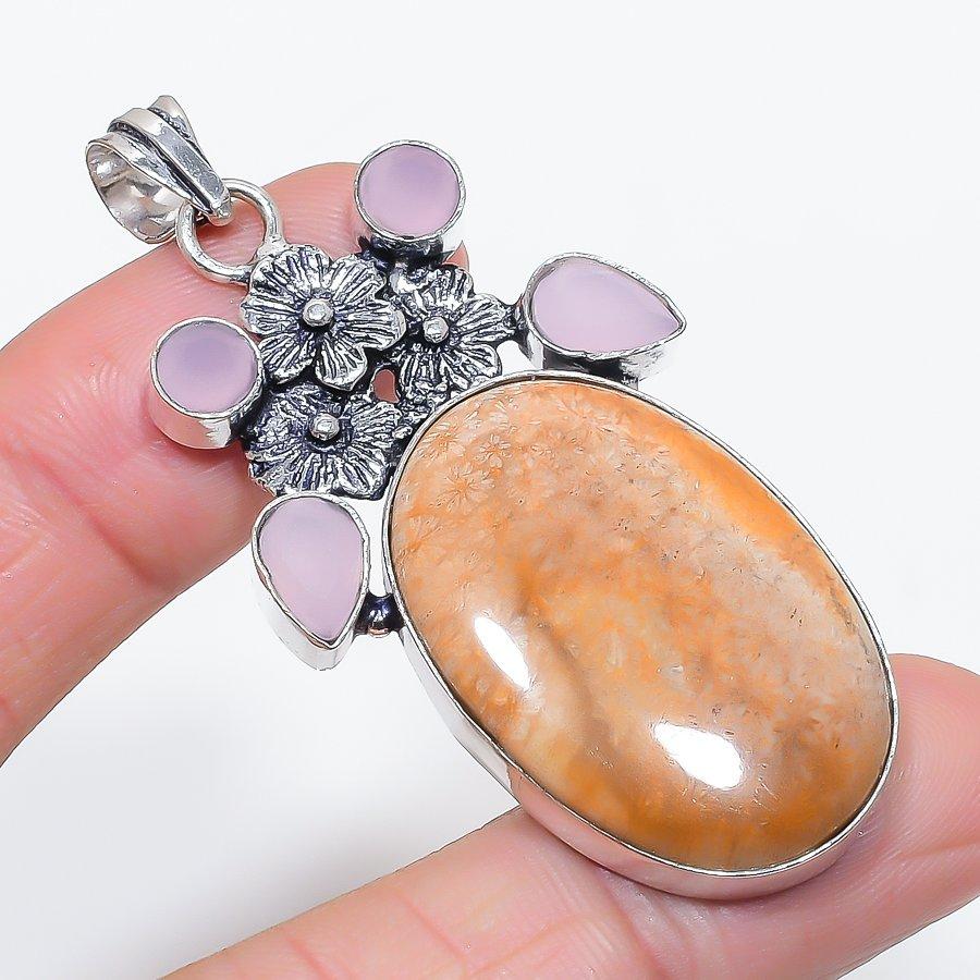 

Натуральный пейзажный яшма, халцедон, кулон из стерлингового серебра 925 пробы 2,48 A0A40