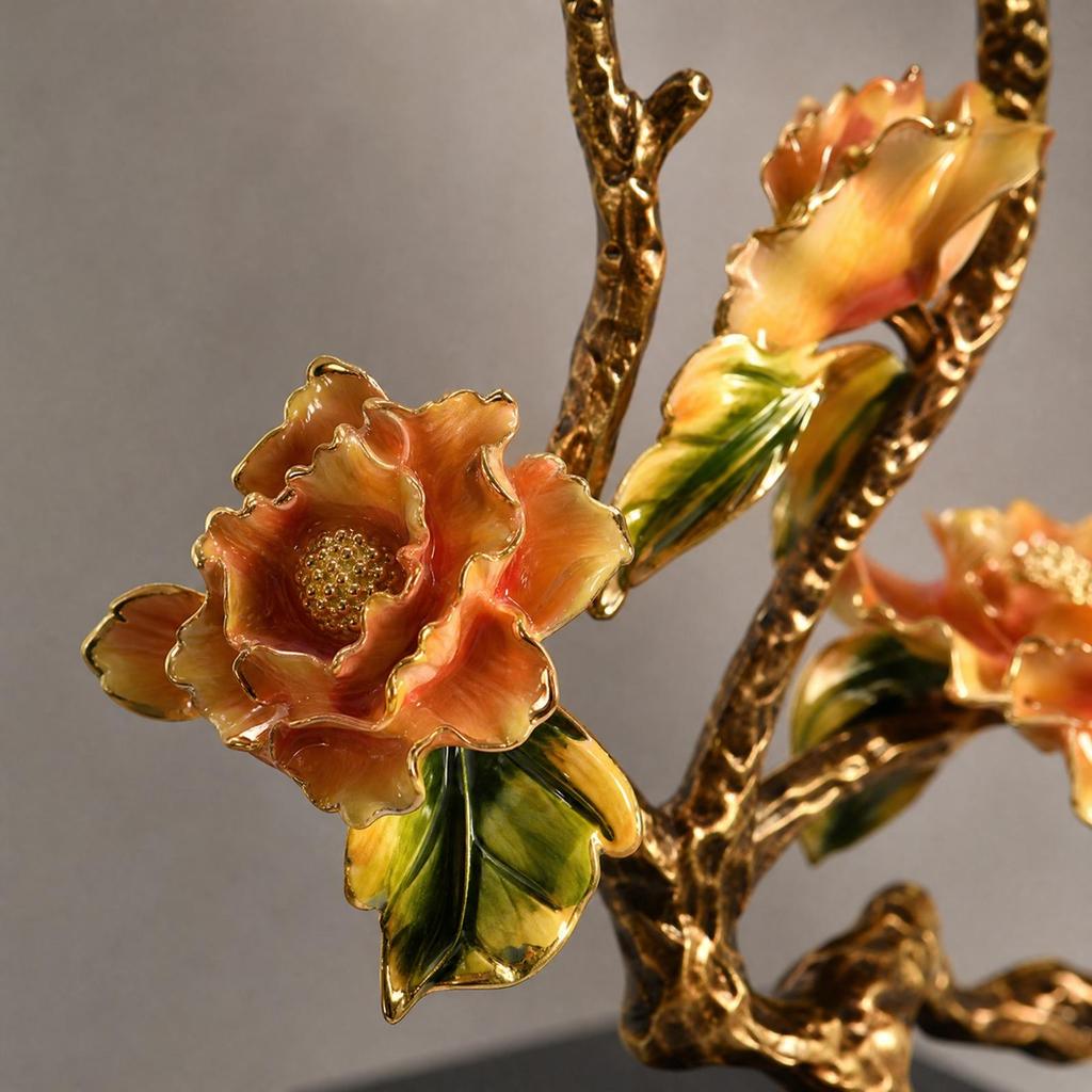 Metal Tree Ornament with Crystal Base Elegant Floral Branch Tabletop Figurine