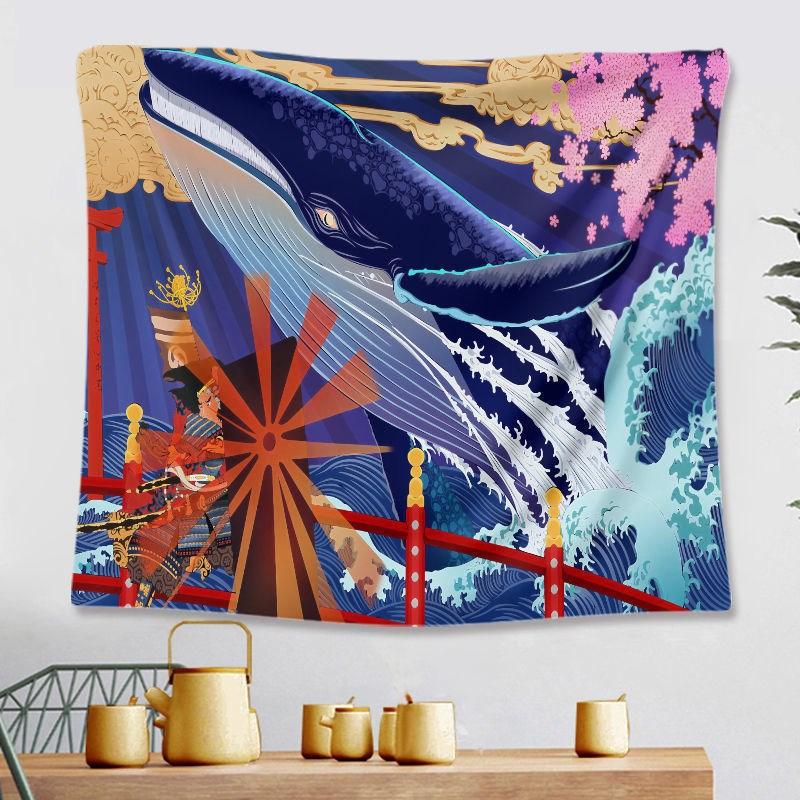 Japanese Tavern Sea Wave Tapestry Ghost Samurai Decorative Tapestry Room Decoration Home Decor Dorm Wall Hanging Backdrop Cloth