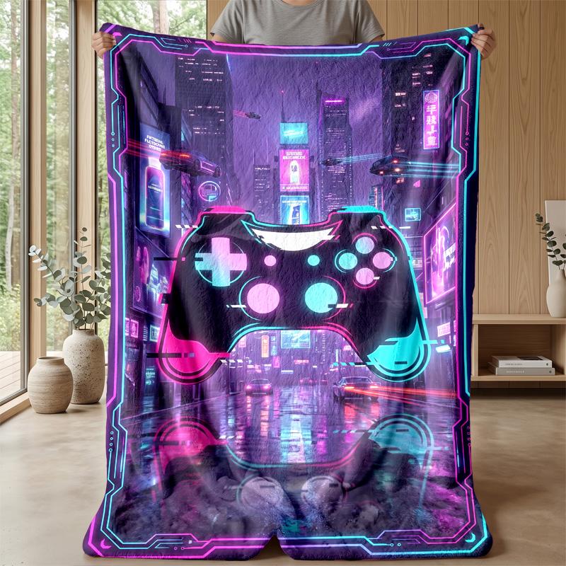 Cyberpunk Gamepad City blanket Personalized Name Flannel Blanket Soft Cozy Plush Throw for Sofa Bed Lightweight Home Decor