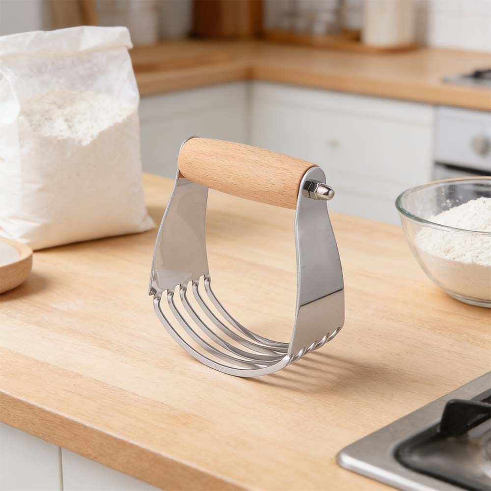 Wood Handle Dough Blender Stainless Steel Flour Cutter Baking Tool Dough Mixer Cream