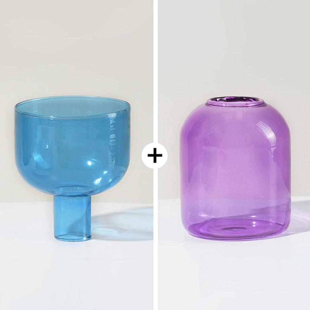 2pc Set Terrarium Hydroponic Plant Pot Flowers Candle Holders Decor Colorful Glass Vase Mini Vases