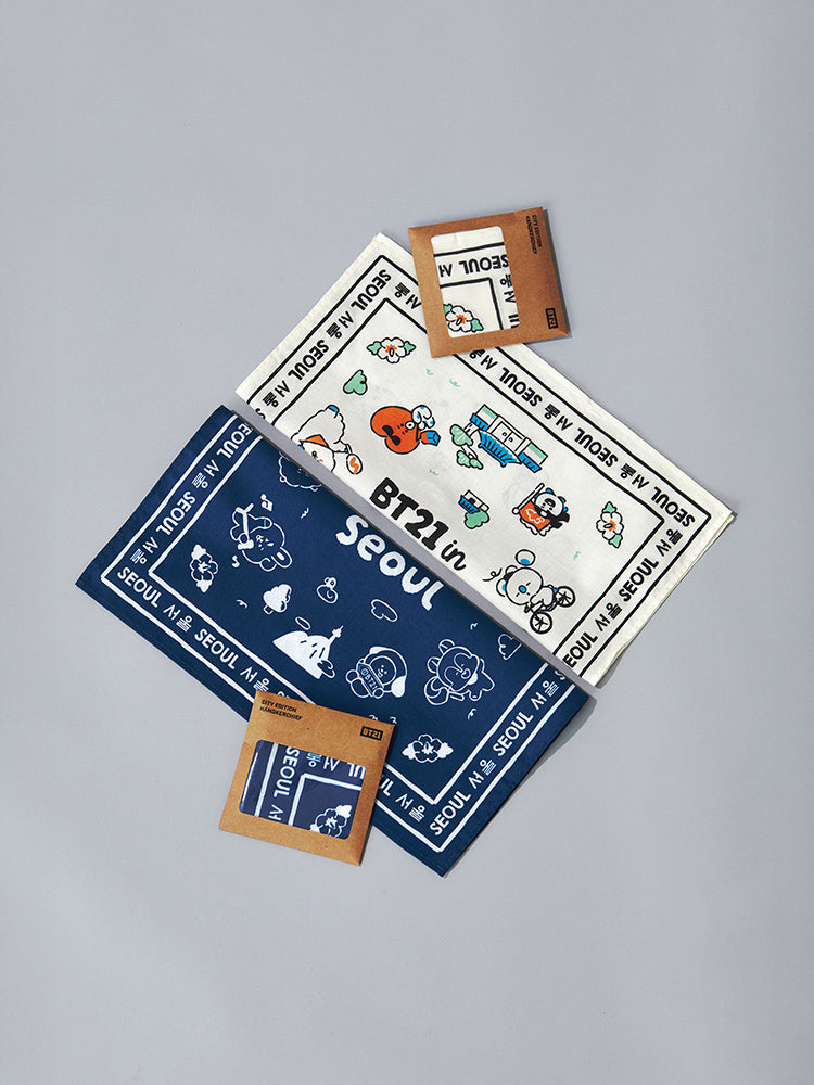 BT21 Seoul Edition Handkerchief (Blue/Ivory - 36x36cm Korean Exclusive)