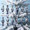 Holiday Tree Pendant Decor Blue And White Ceramics Style Nutcracker for Christmas Fireplace Decorative Figurine Parties Decoration, Wooden Nutcrackers