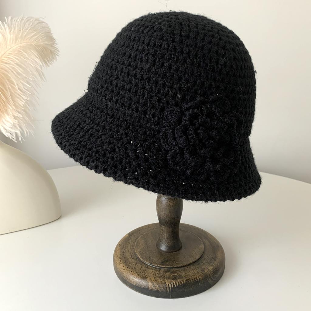 Korean Early Spring New 3D Flower Knitted Fisherman Hat Women Autumn Winter New Show Small Face Handmade Wool Bucket Hat