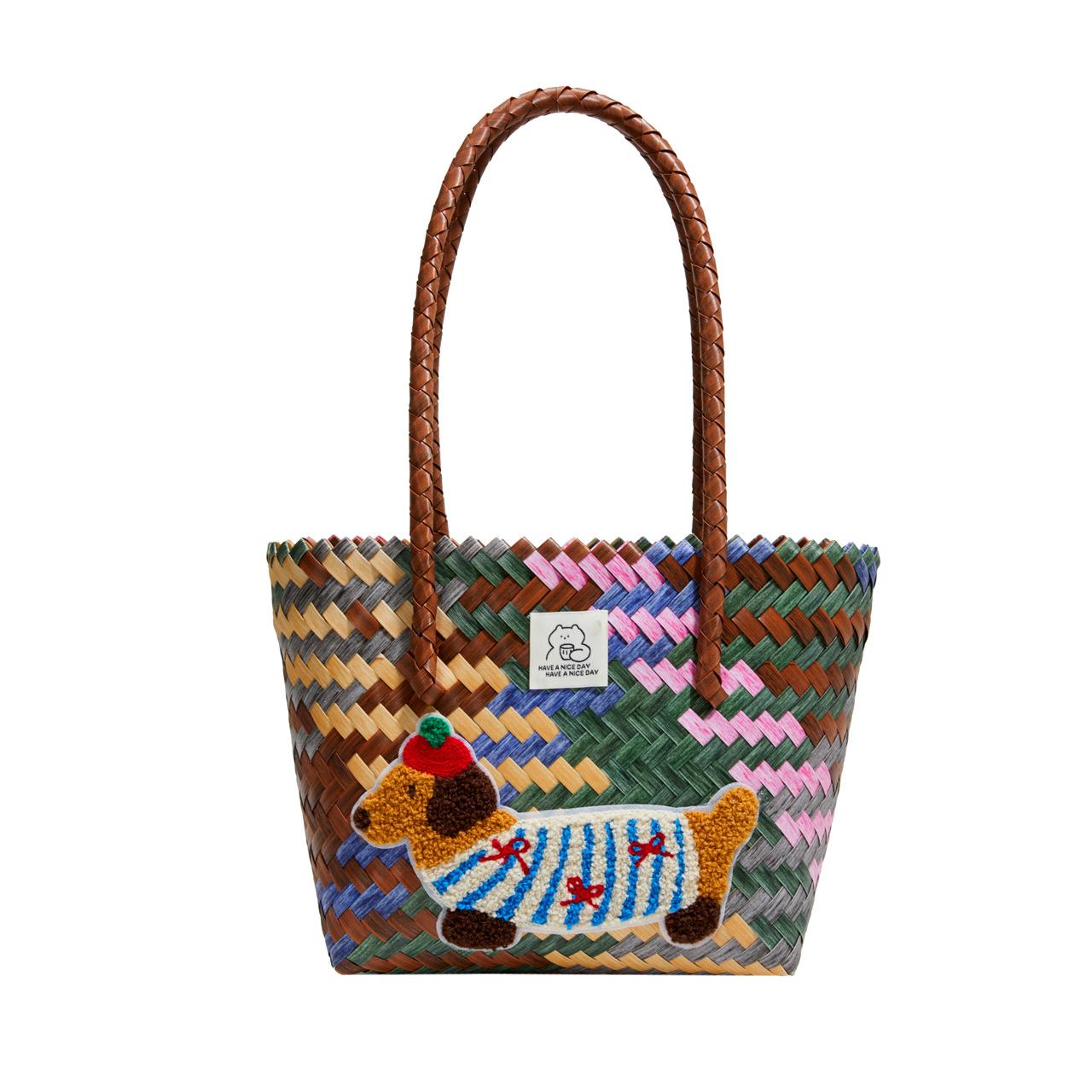 

Большая вместительная сумка-тоут с изображением собаки таксы, плетеная вручную корзина для овощей, сумка для мелочей, маленькая сумочка для пикника