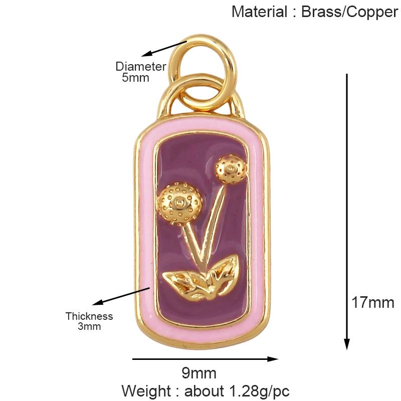 Trendy Colorful Enamel Geometry Charm Pendant,Real 18k Gold Plated Zircon Necklace Bracelet Jewelry Findings Supplies S43