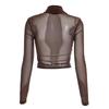 Women's J25TP256 Semi-Transparent Mesh Crossover Long Sleeve Slim Fit Short T-shirt for Summer and Autumn