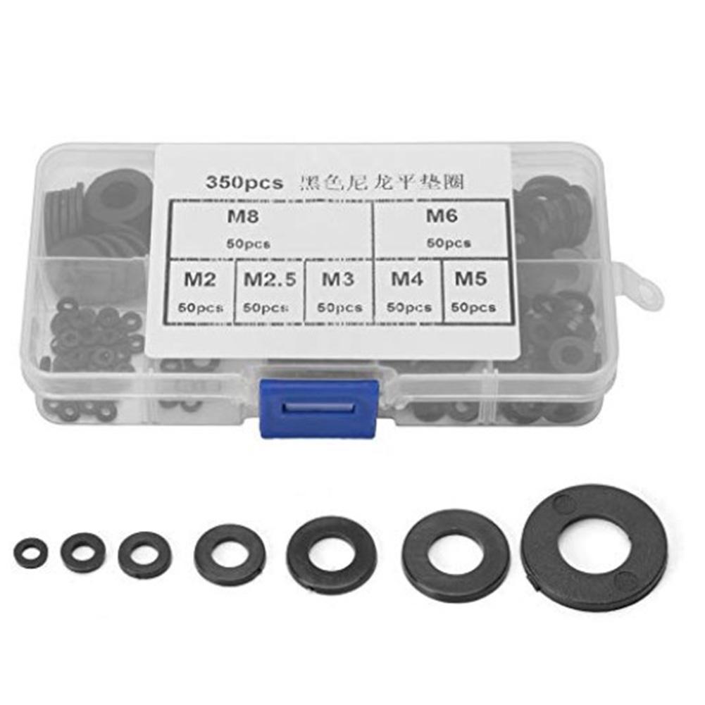 350pcs Nylon Plastic Washer Flat Gasket Ring Kit M2/M2.5/M3///M6/M8 Connector Set with Box