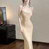 Sexy wind lace color matching splicing suspender slim dress high-end women's summer off-the-shoulder waist hip-wrapped dress
