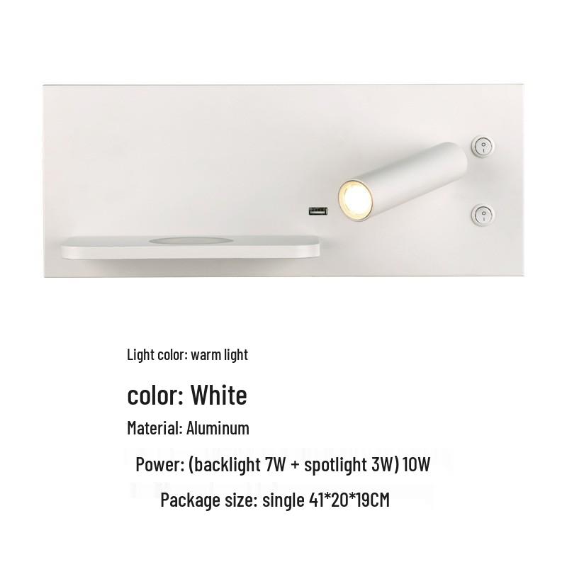 Minimalist LED Bedside Wall Light with Wireless Charger & USB Reading Light