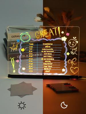 1Pc RGB Transparent Acrylic Fluorescent Board with LED Light Panel, Luminous Writing Board, Message Board, Advertising Board, Erasable Drawing Board