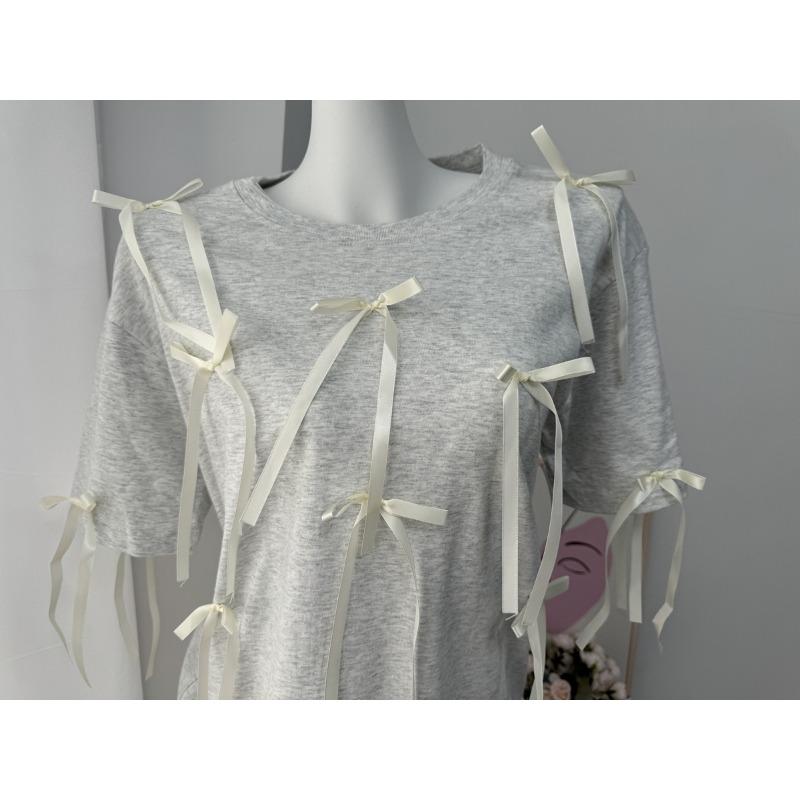 Summer New Design Three-dimensional Bow Decoration Versatile Mid-length T-shirt for Women