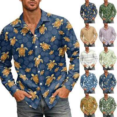 Men's Loose Fit Long Sleeve Shirt Vintage Style Casual Button Down Shirt with Spread Collar Suitable for Spring and Autumn