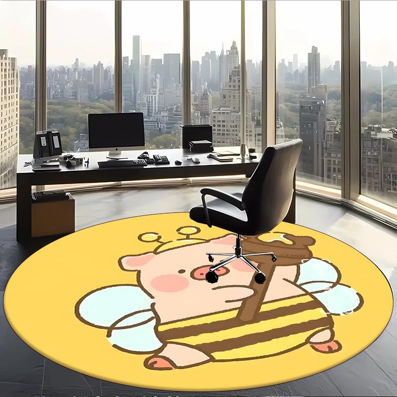 Lulu The Piggy (1) Round Office Rug Decorative Floor Rug for Office Bedroom Living Room and Home Space
