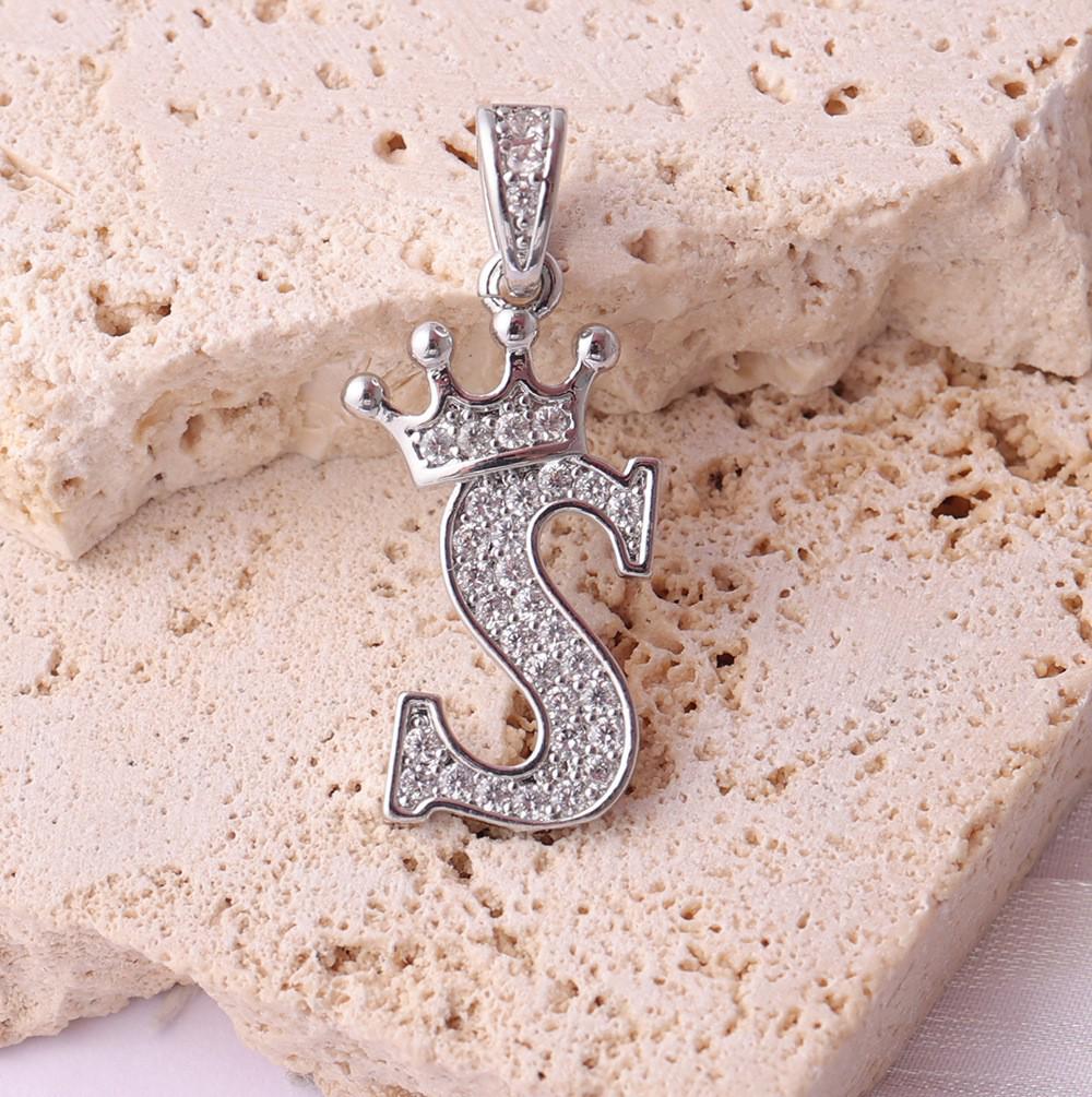 Gold-Plated Crown Rhinestone Letter Pendant Necklace