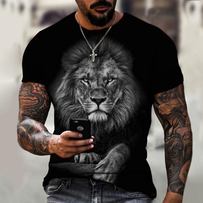 2021 Summer Men Tee 3D Printing Hot Cartoon Animal Lion Pattern T-shirt Casual Street Trend Short-Sleeved Loose Oversized Top