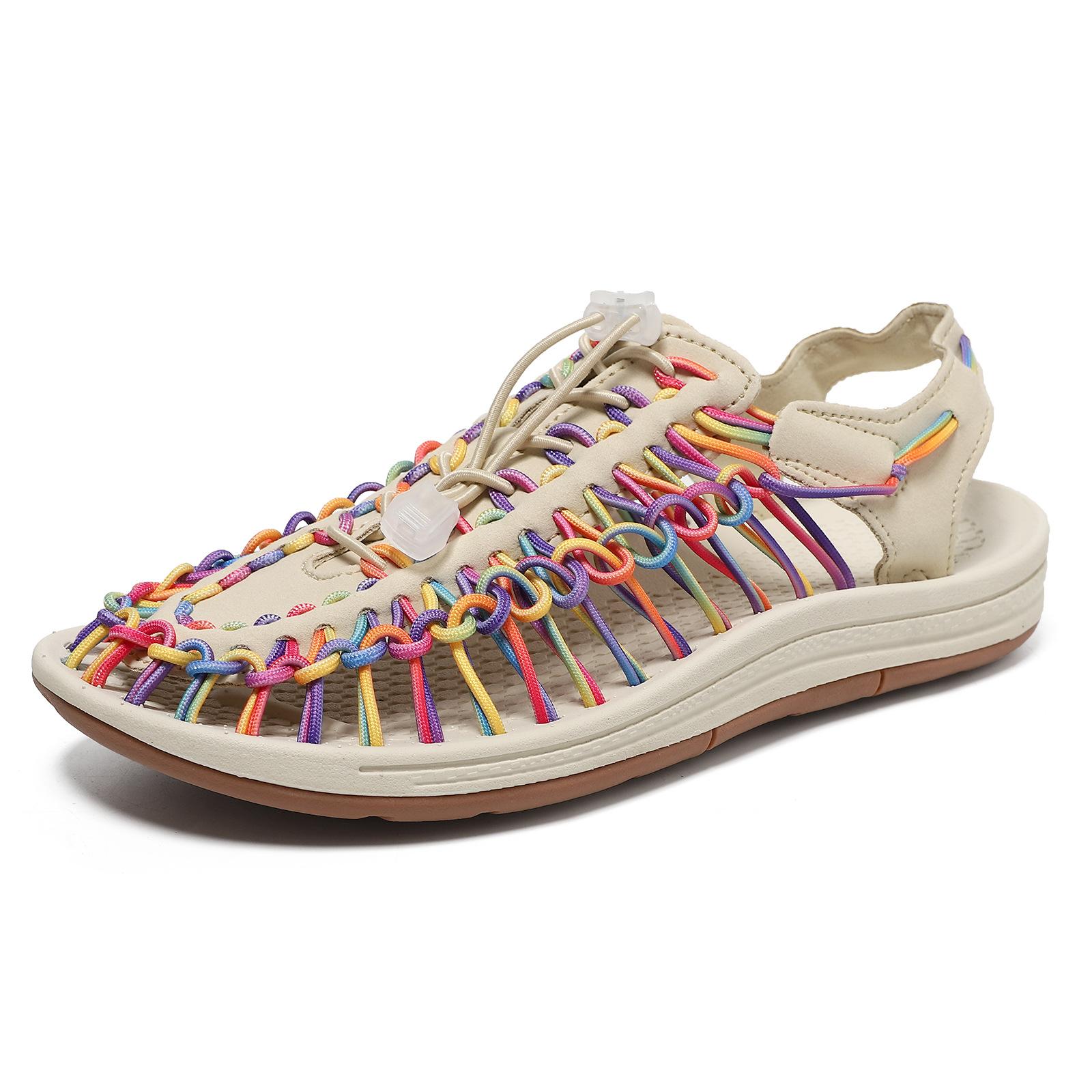 

Модные летние мужские сандалии Модный дизайн ручного плетения Пляжные сандалии Дышащие Повседневные Плоские Уличные Сандалии для пар Размер 36