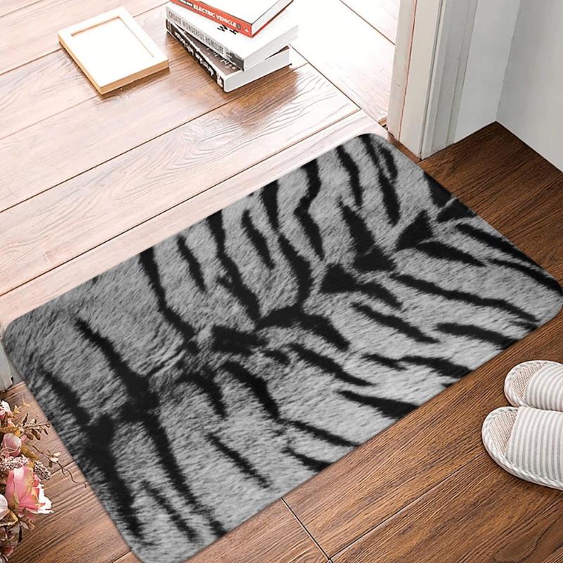 Siberian Tiger Fur Pattern Doormat, Realistic Wild Animal Print Anti-Slip Mat for Kitchen Bathroom Living Room Entrance Floor