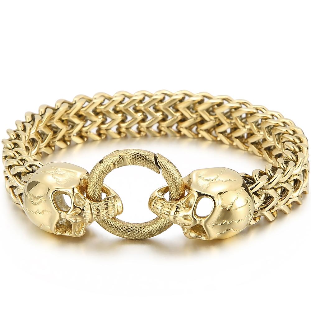 Steampunk Skull Lion Dragon Head Bracelet for Man Waterproof 18K Gold Color Stainless Steel Men's Hand Bracelets Gothic Jewelry