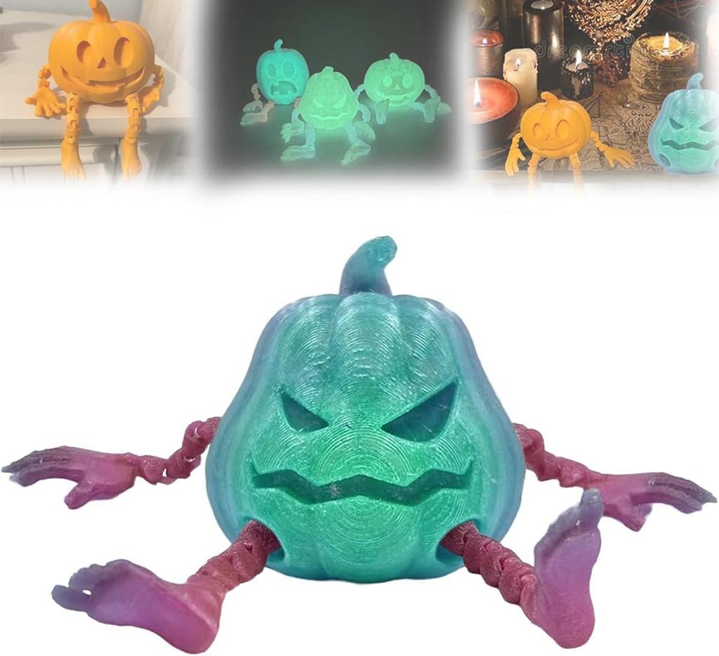 7CM 3D-tryckt Pumpa Män Festdekorationer Rekvisita Tillbehör Hemma Halloween Pumpa Tryckt Ledad Självlysande Pumpaman