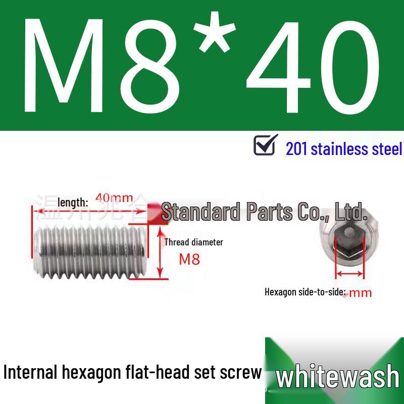 201 Stainless Steel Headless Set Screw - Flat End Socket Screw