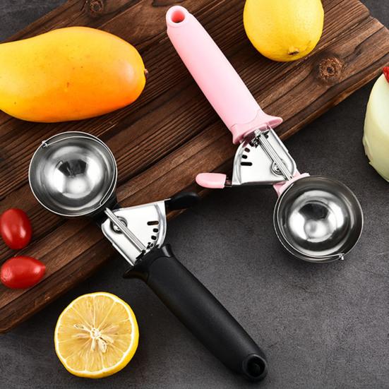 Ice Cream Scoop with Press Release, Stainless Steel Melon Baller, Non Stick Fruit Scoop for Watermelon, Kitchen Tool