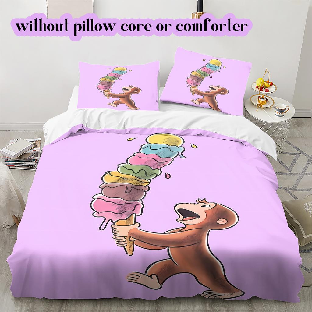 Curious GeorgePattern Bedding Quilt Set Quilt Cover Pillowcase Home Decoration Birthday Gift (1 * duvet cover + 2 * pillowcase, without core)