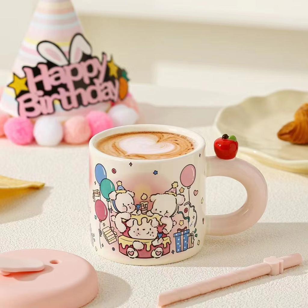 Summer Straw Cup Cute Cat Mug Water Cup with Lid Ceramic Cup Girl Couple Birthday Gift Souvenir