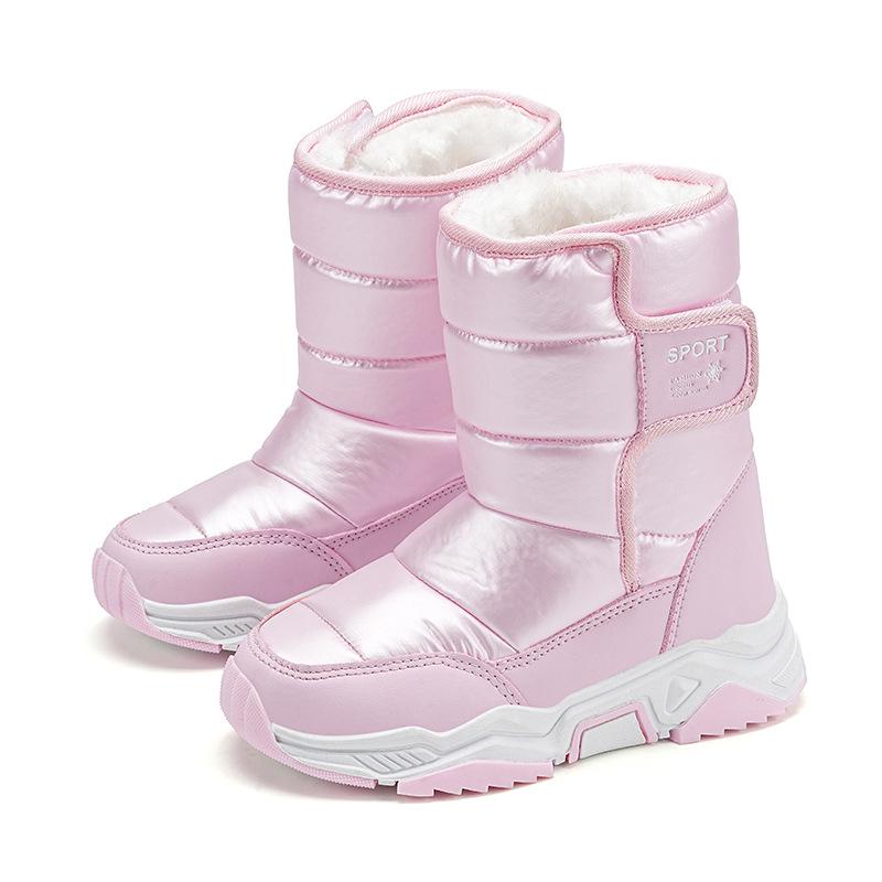 New Waterproof Leather Kids' Snow Boots: Plus Velvet & Cotton, Warm High-Top for Boys & Girls