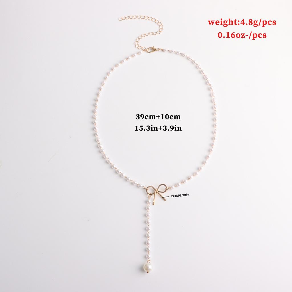 Alloy Bow Pearl Fringed Pendant Necklace Women's Simple Temperament Popular Necklace