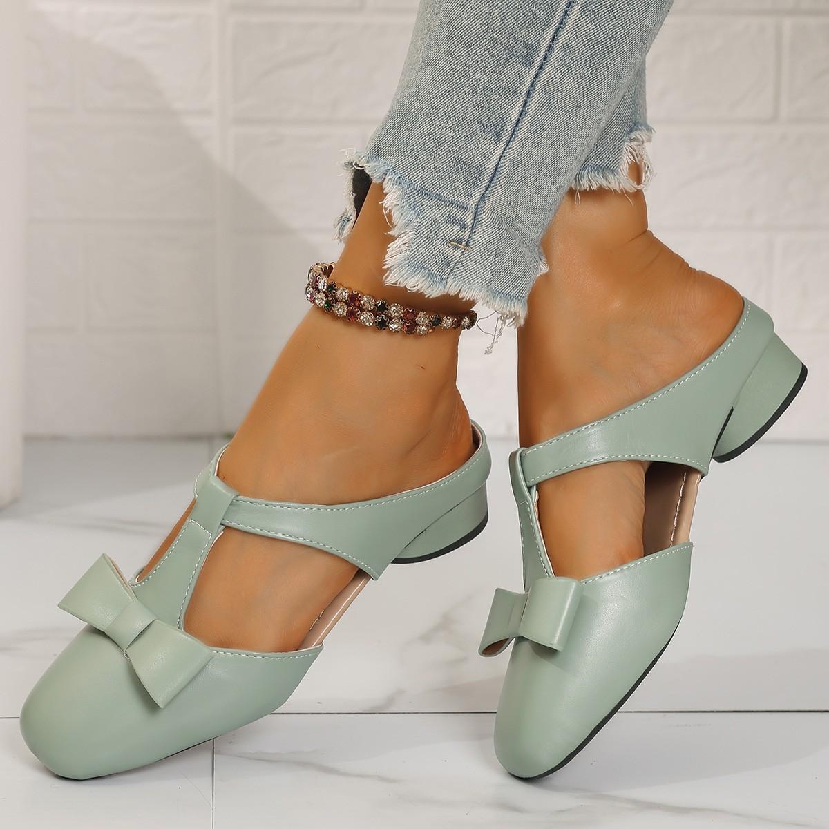 

Модные Летние Женские Шлепанцы с Бантом-Бабочкой из Лакированной Кожи с Острым Носком Модная Обувь на Тонком Высоком Каблуке Элегантные Туфли-Лодочки 35