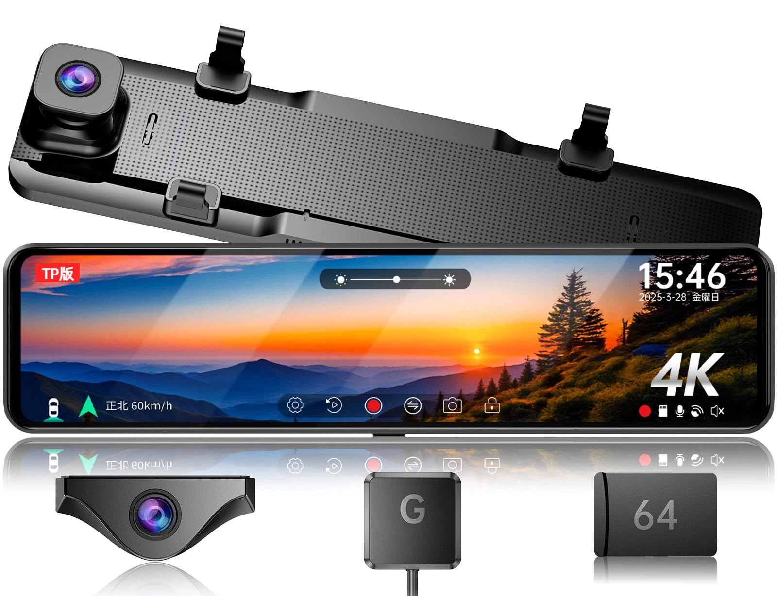 

JADO 4K UHD Drive Recorder with Digital Interior Mirror Rear IMX415 Super Night Parking Time GPS Digital TV Interference LED Traffic Light 64GB Card