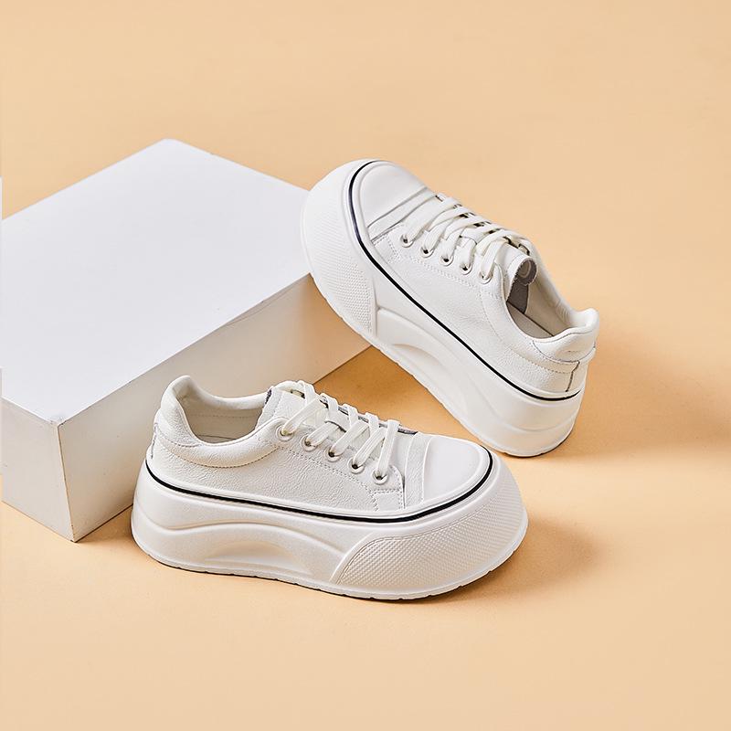 

Women s 2025 Autumn White Platform Sneakers - Genuine Leather, Thick Soles, Height-Increasing, Small Sizes 40