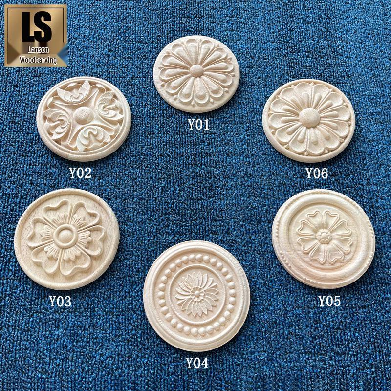 European Style Solid Wood Carved Floral Decor for Furniture and Walls Y01 4.5x4.5cm (6g)
