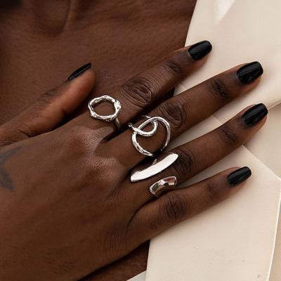 2026 New Trendy Geometric Gold Silver Colour Set Rings for Women Adjustable Finger Ring Party Wedding Jewelry Accessories