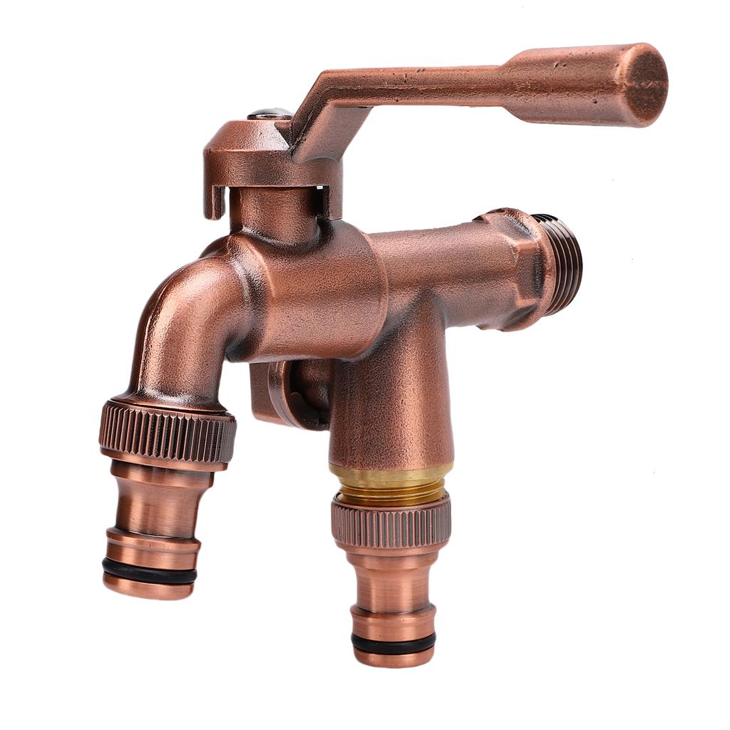 Outside Water Faucet Brass High Temperature Resist 1 In 2 Out Outdoor Wall Mounted Garden Double Faucet for Family