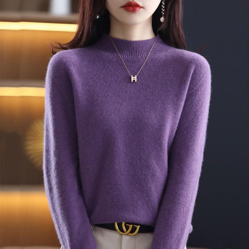 Women's High Neck Wool Sweater - Seamless, Solid Color, Warm Base Layer for Casual or Commuter Wear in Autumn and Winter