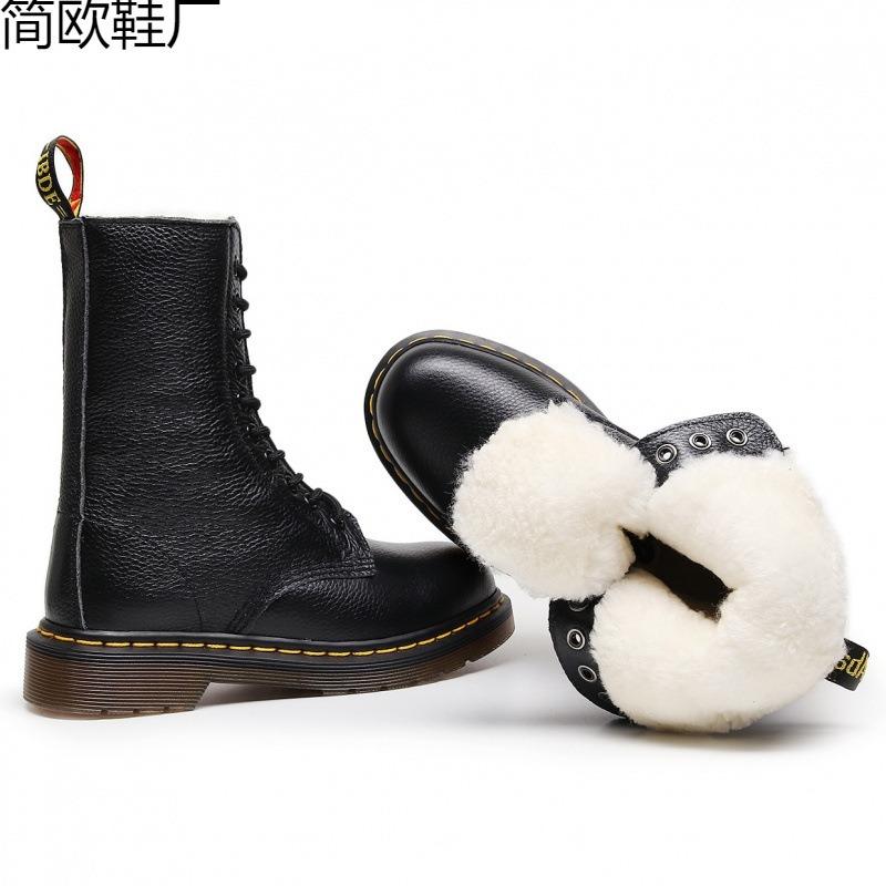 Real Wool Martin Boots Lychee Pattern Tooling Boots Women's Head Layer Soft Cow Leather Short Boots Locomotive Boots