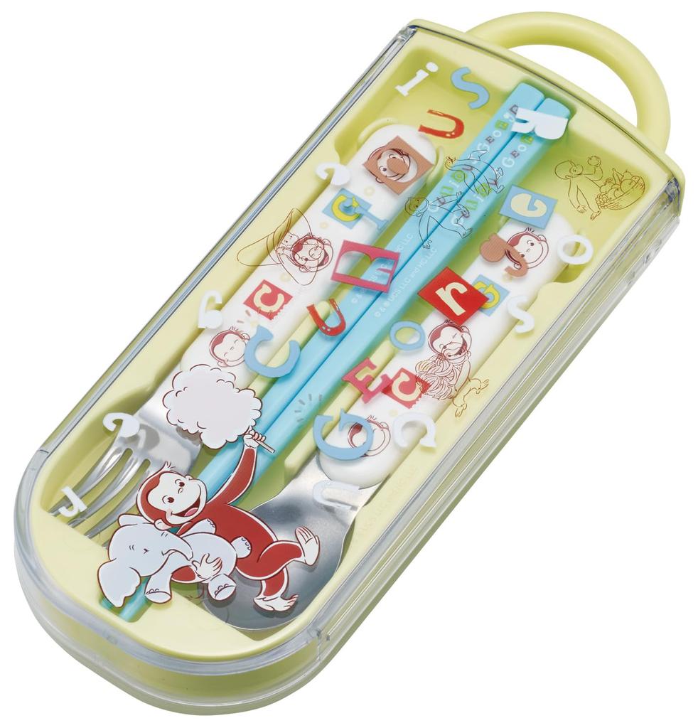 Skater Bento Chopsticks Trio Set Curious Alphabet Children's (Chopsticks, Spoon, Fork, 16.5cm, George, Design) TACC2-A