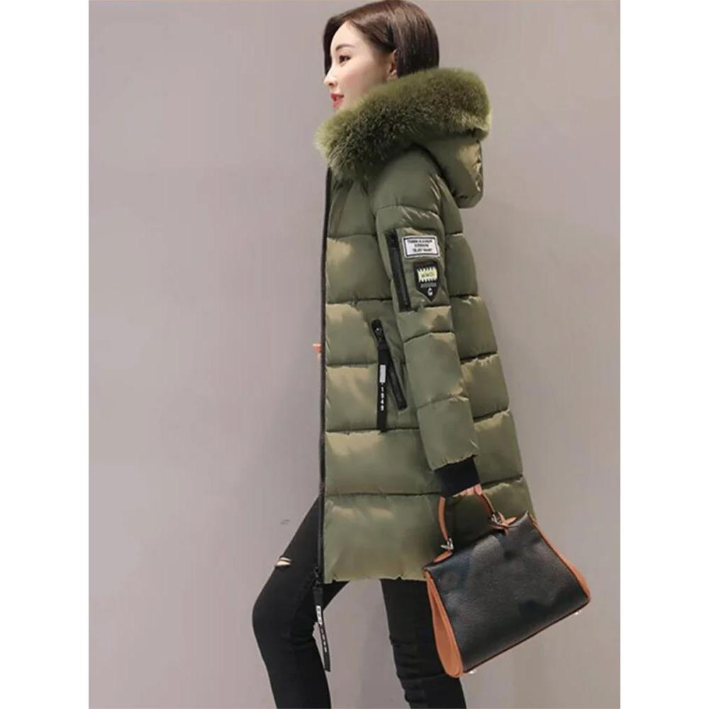 Winter Warm Fur Collar Hooded Women Parka Fashion Comfortable Zipper Pockets Design Long Jacket Elegant Slim Thick Female Coats