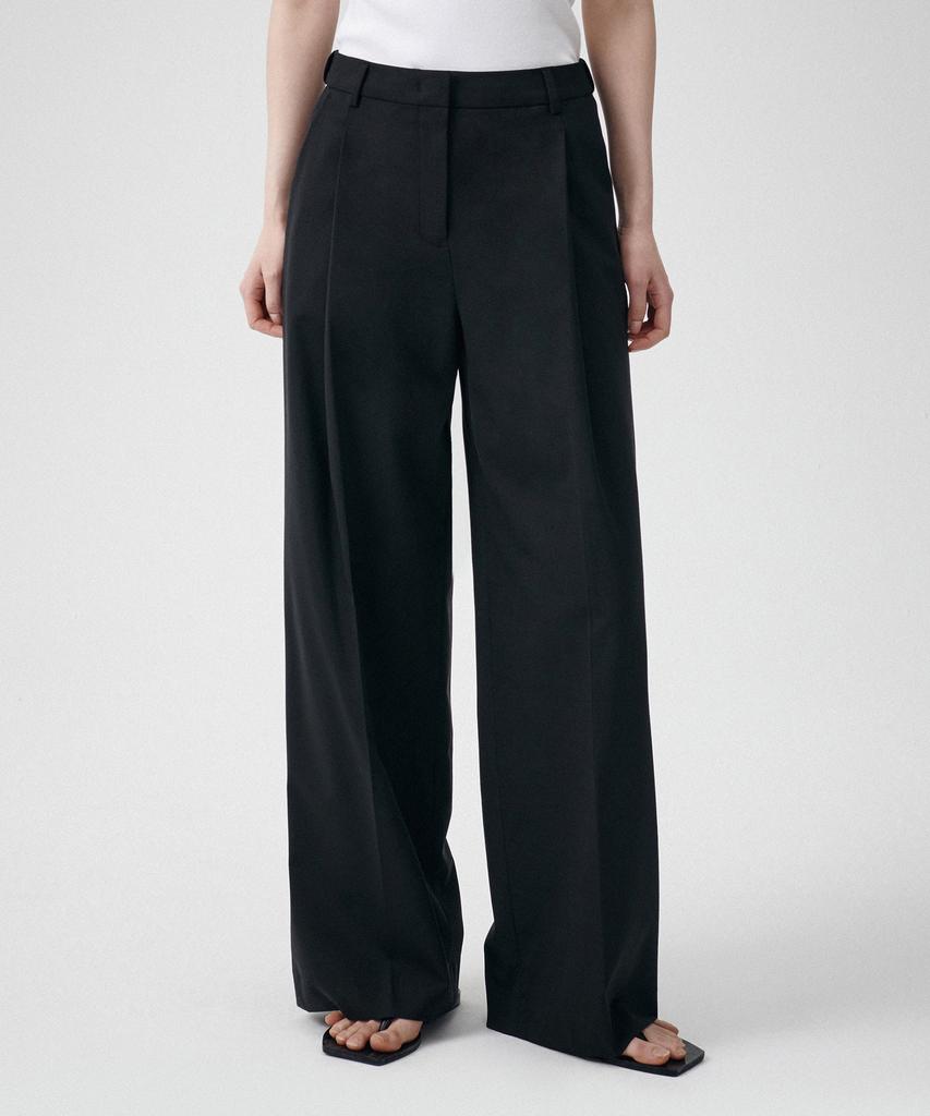MUSINSA STANDARD WOMAN Women'S Summer Wool One-Pleat Wide Hidden Elastic Waist Slacks [Black]