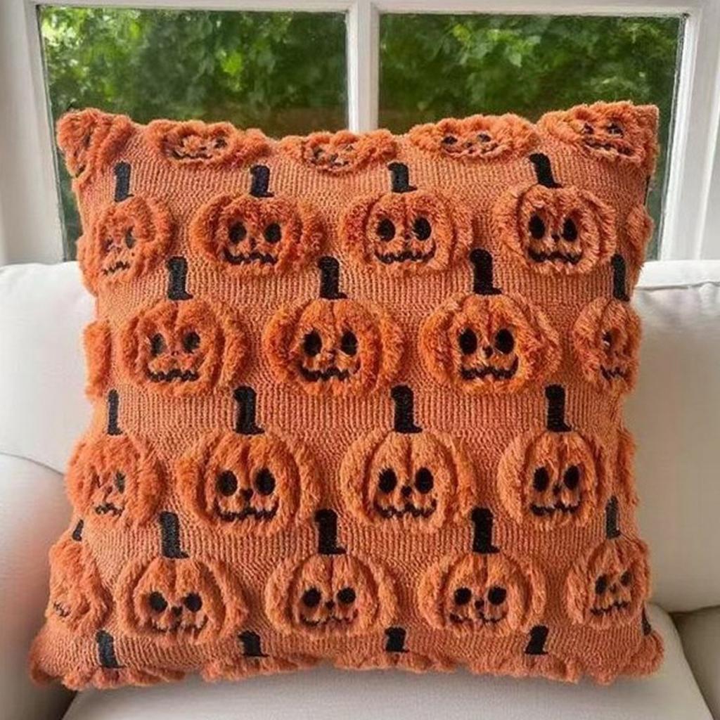 Halloween Kissenbezug, Kürbis Wurfkissenbezug, Plüsch Weicher Künstlicher Sofa Kissenbezug, Geeignet für Stühle, Sofas und Heimdekoration