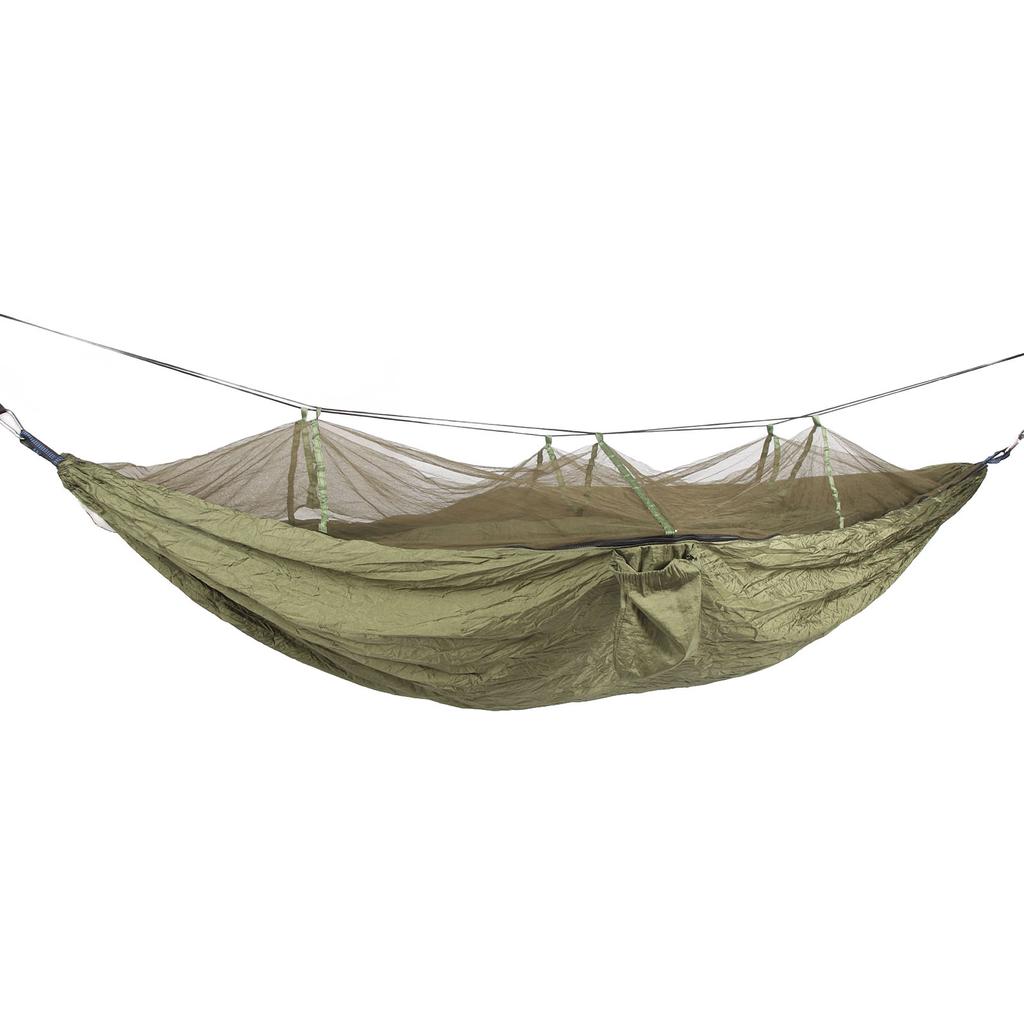 Camping Hammock with Net 210T Nylon Fabric Anti Fall Foldable Dark OD Green 440.9lb Portable