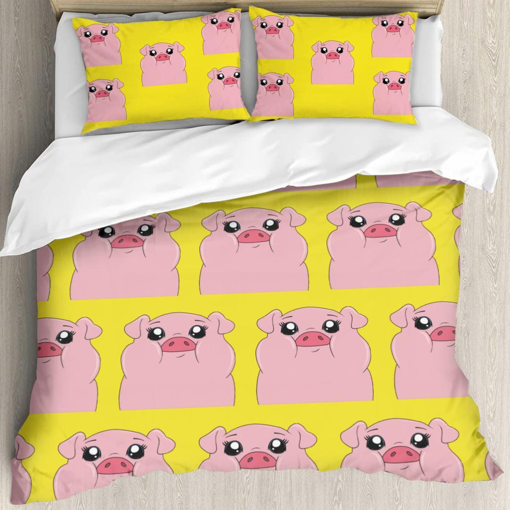 Růžové prase povlak na přikrývku kreslené prase vzor ložní prádlo kawaii zvíře miláček květinový potisk povlak na peřinu dětský chlapecký pokoj dekor