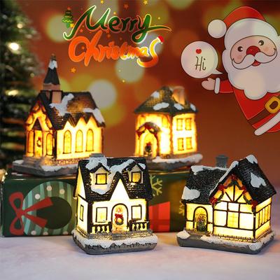 Świąteczne Ozdoby LED z Żywicy Miniaturowy Domek Miniaturowa Wioska Budynek Świąteczny Blask Dekoracja Prezent Dekoracja Świąteczna Navidad Noel